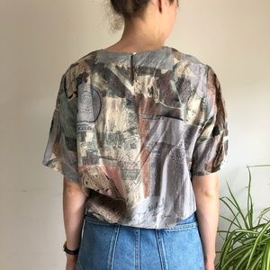 Vintage Silk t-shirt blouse with colosseum print